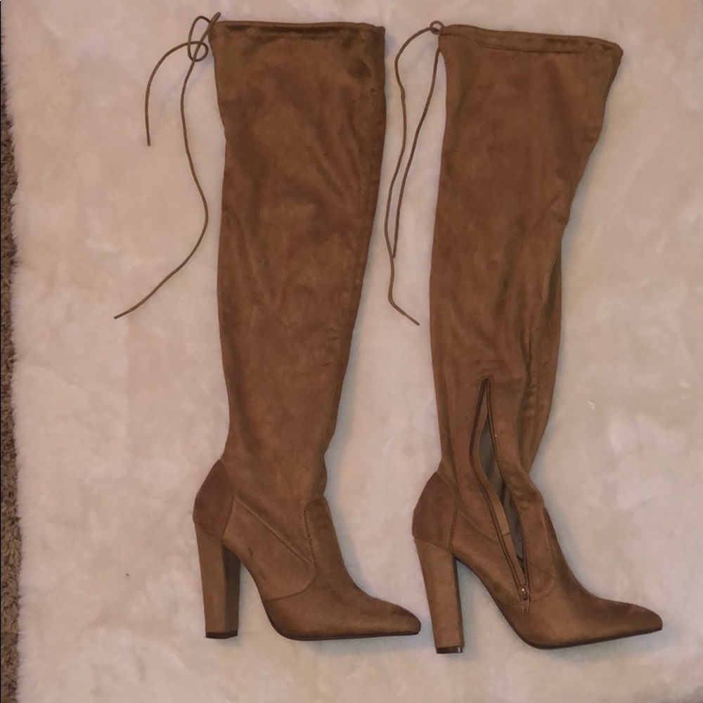Thigh high thick heels